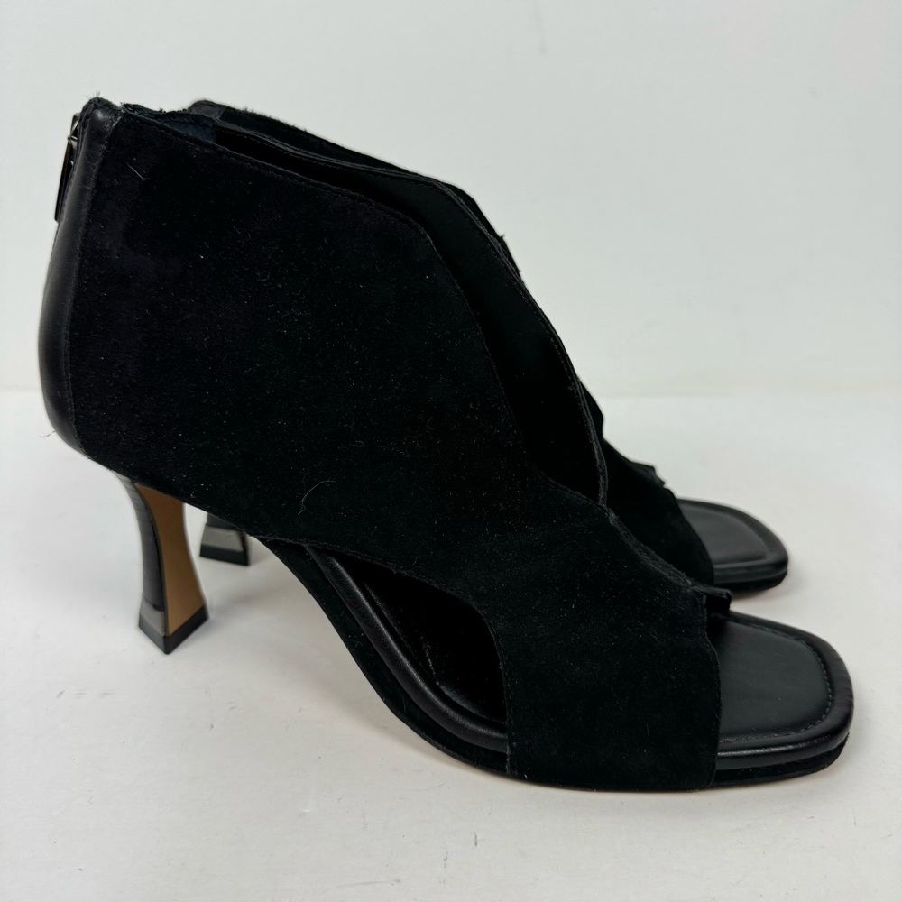 Vince Camuto Black Leather Suede Open Peep Toe Heels